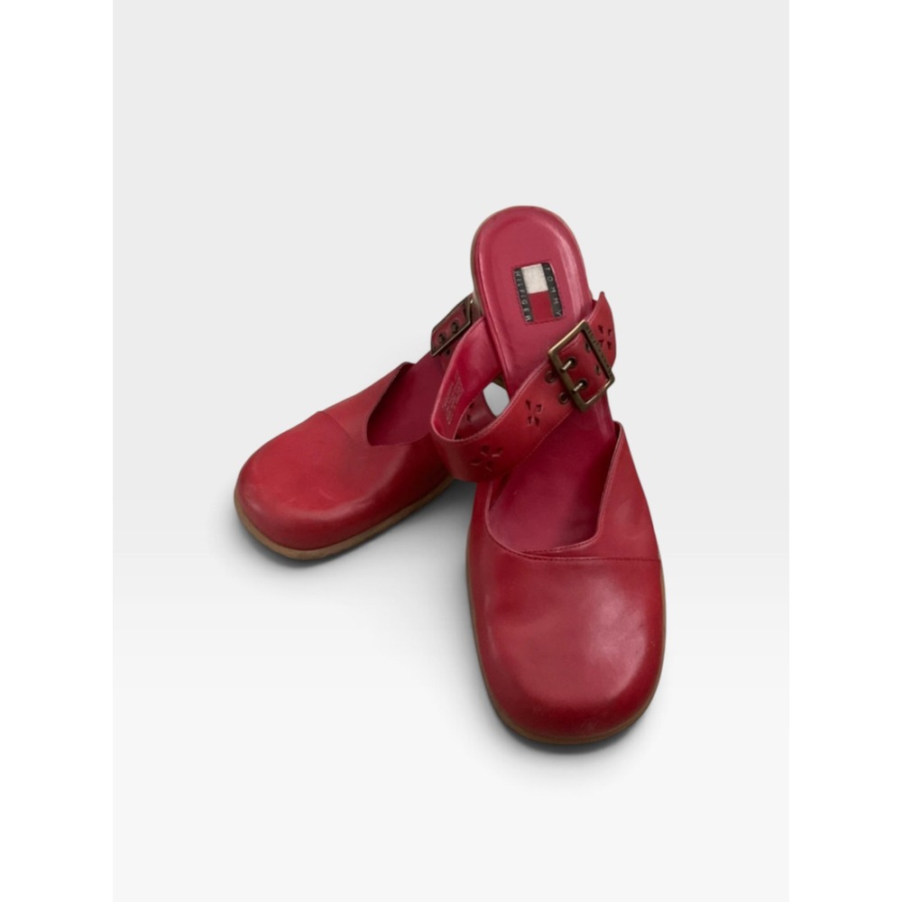 Vintage Tommy Hilfiger Red Leather Chunky Mary Jane Heels Y2K 90s Square Toe 10M